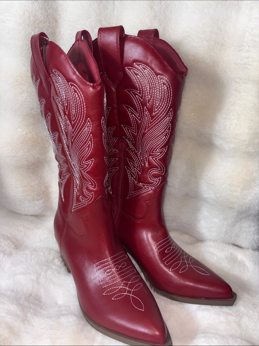 Indigo burgundy Western Embroidered Heeled Cowboy Boots